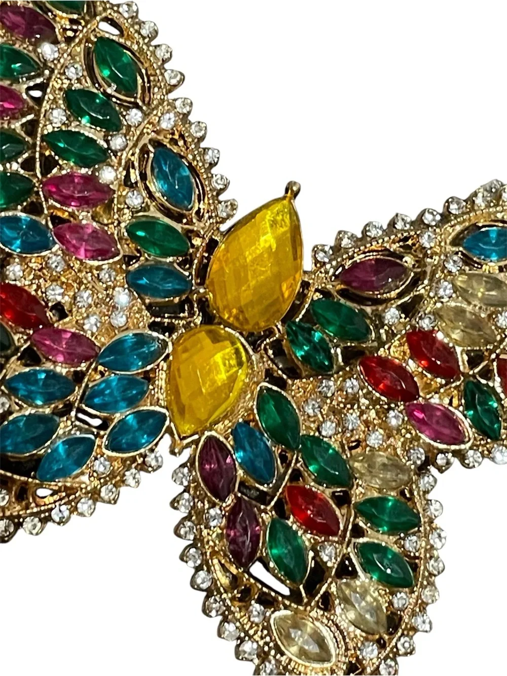 Multicolor Crystal Butterfly Brooch with Gold Tone Setting